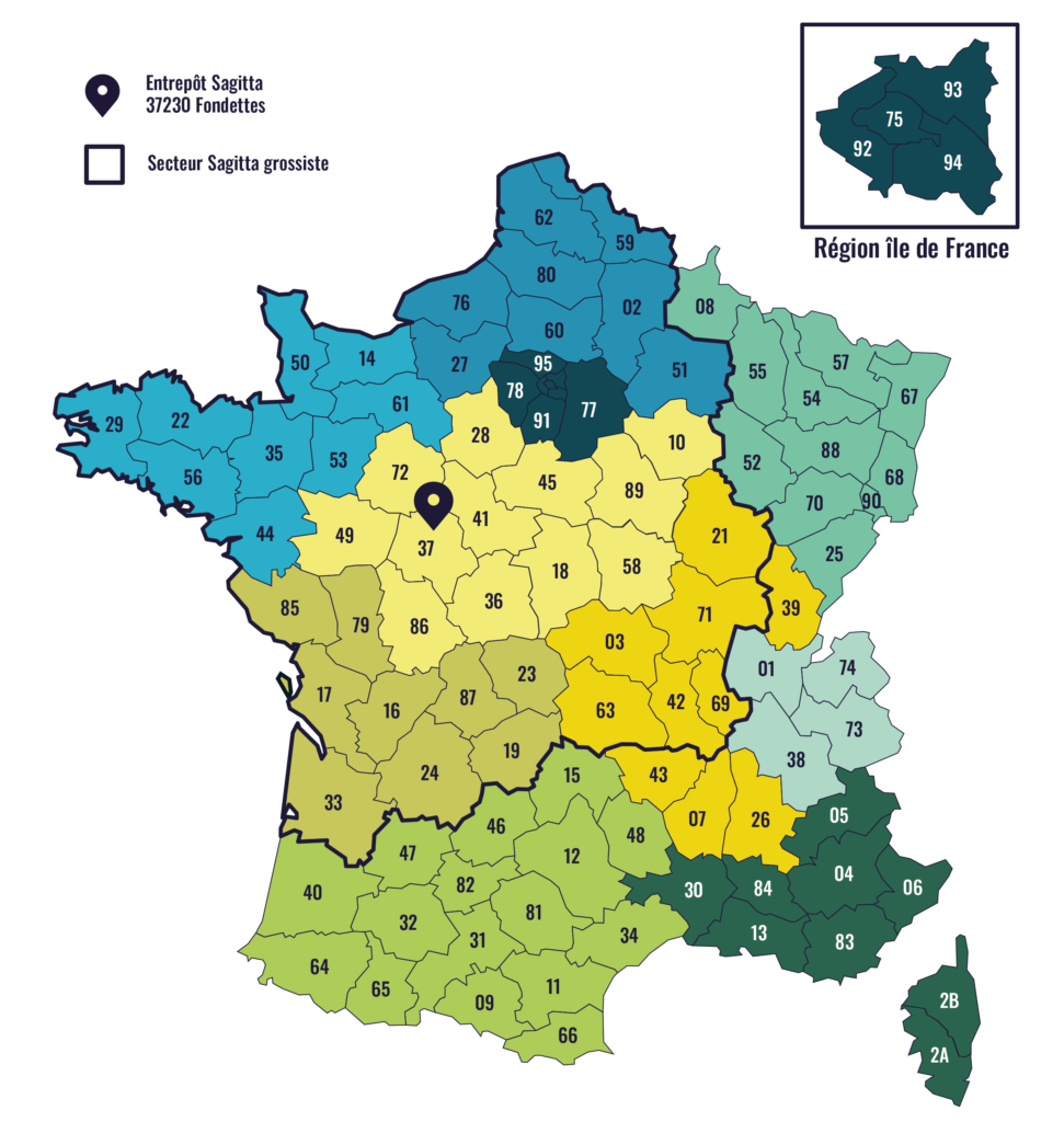 map of Sagitta Pharma's different sectors in France